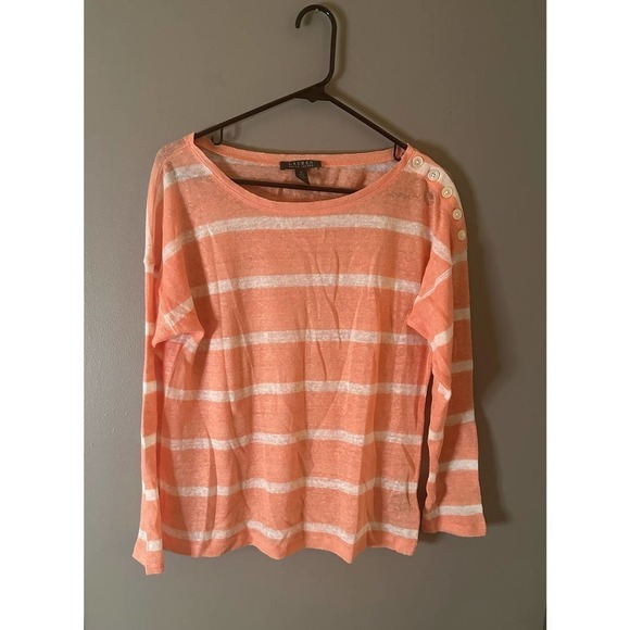 Lauren Ralph Lauren linen striped boat neck top women’s size M - Picture 1 of 5